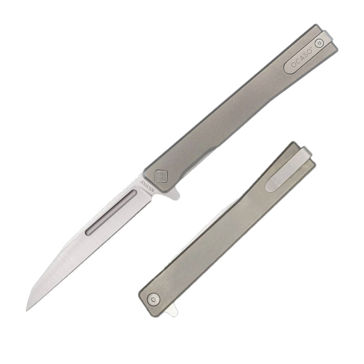 Ocaso Knives The Solstice - 8WTS Titanium + Satin with Wharncliffe Blade