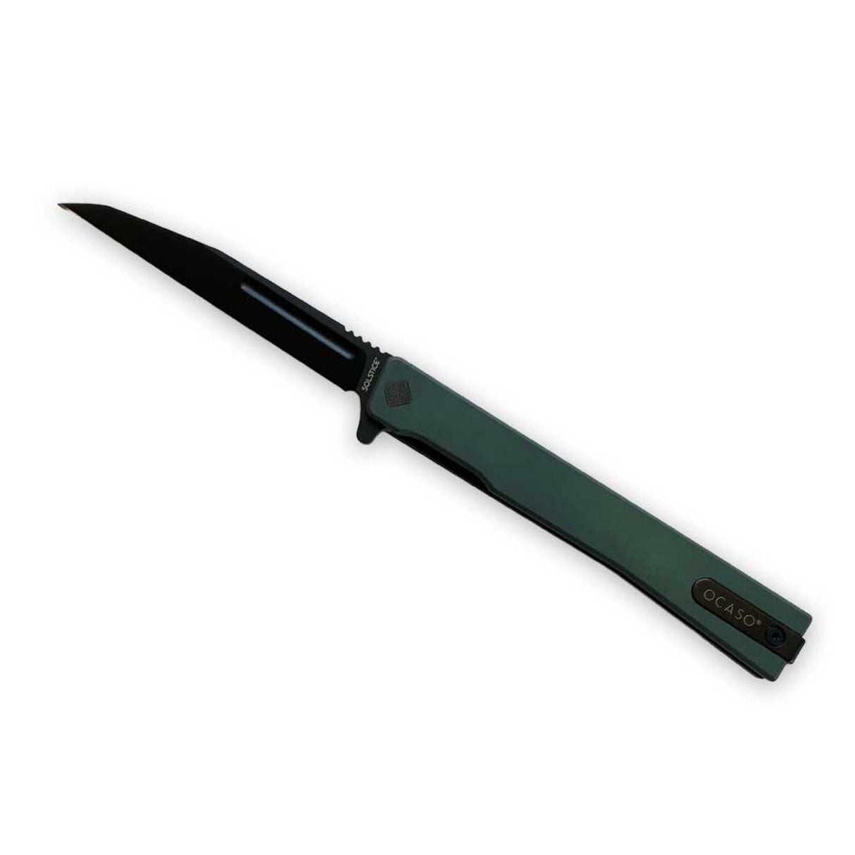 Ocaso Knives BSAAGWB Solstice - Wharncliffe Black Blade & Antique Green Titanium Handle