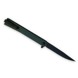 Ocaso Knives BSAAGDB Solstice - Black Straight Blade with Antique Green Titanium Handle