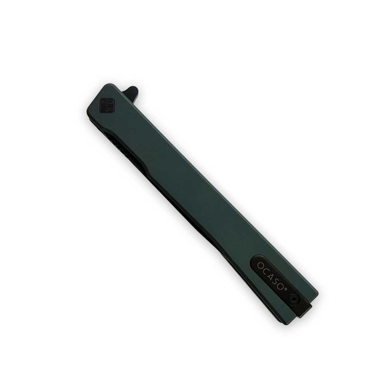 Ocaso Knives BSAAGDB Solstice - Black Straight Blade with Antique Green Titanium Handle