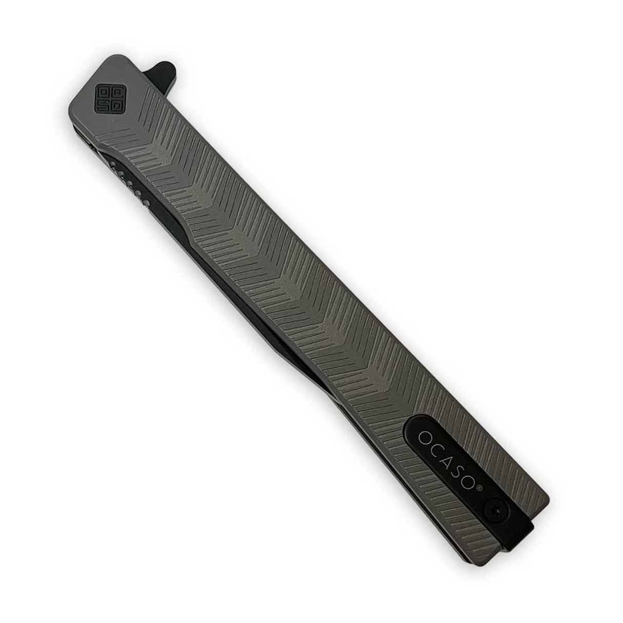 Ocaso Knives BSAEBWB Solstice - Black Wharncliffe Blade with Engraved Titanium Handle