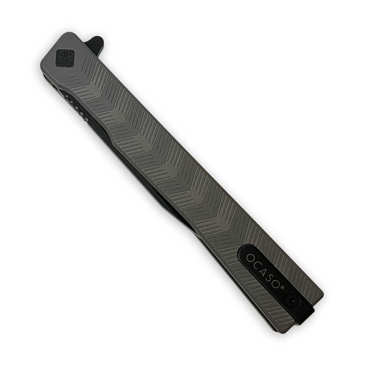 Ocaso Knives BSAEBWB Solstice - Black Wharncliffe Blade with Engraved Titanium Handle