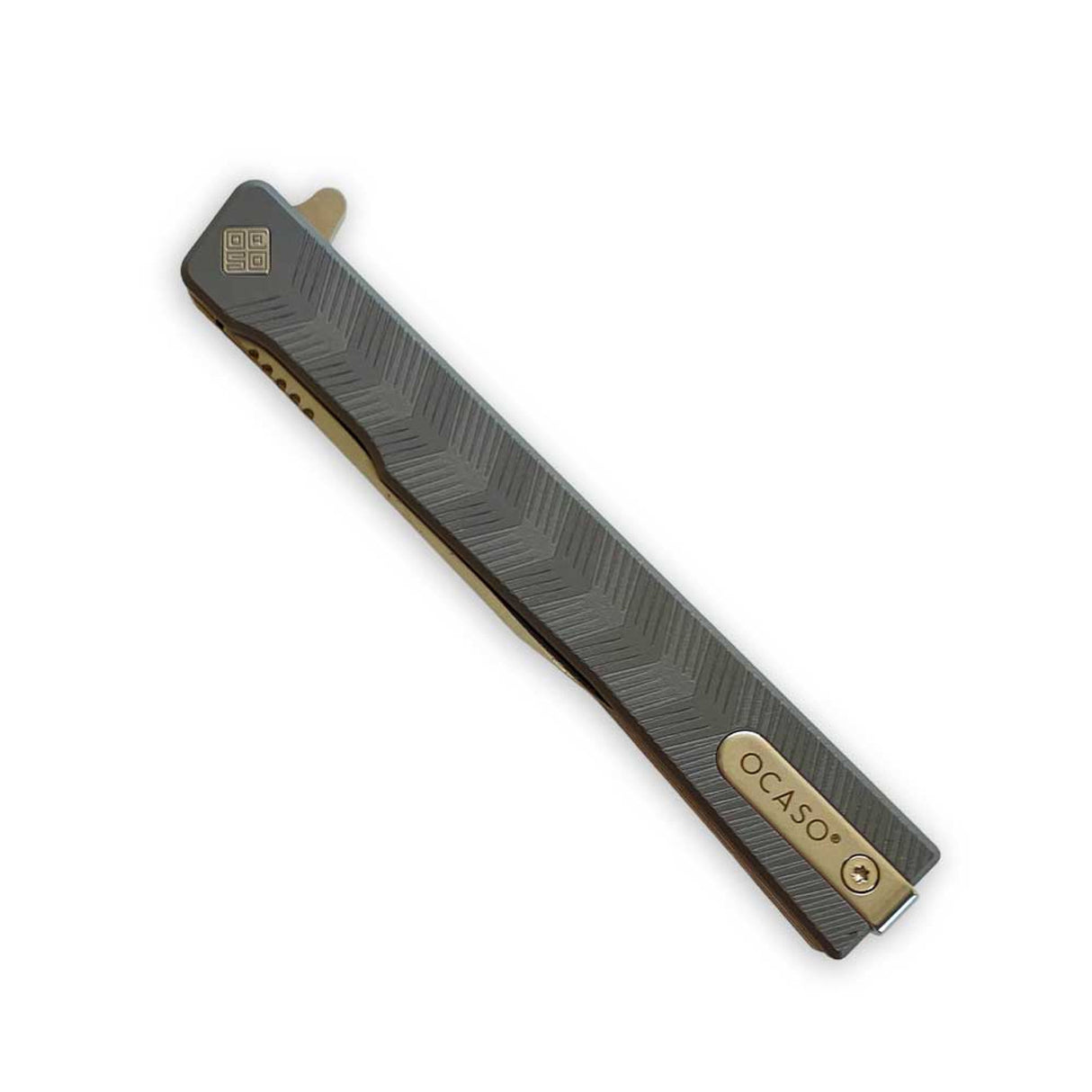 Ocaso Knives BSAEBWS Solstice - Satin Wharncliffe Blade with Engraved Blasted Titanium Handle