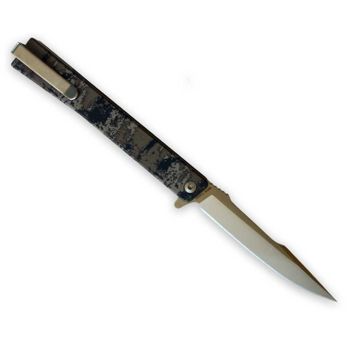 Ocaso Knives BSAGCHS Solstice - Satin Harpoon Blade with Grunge Camo Titanium Handle