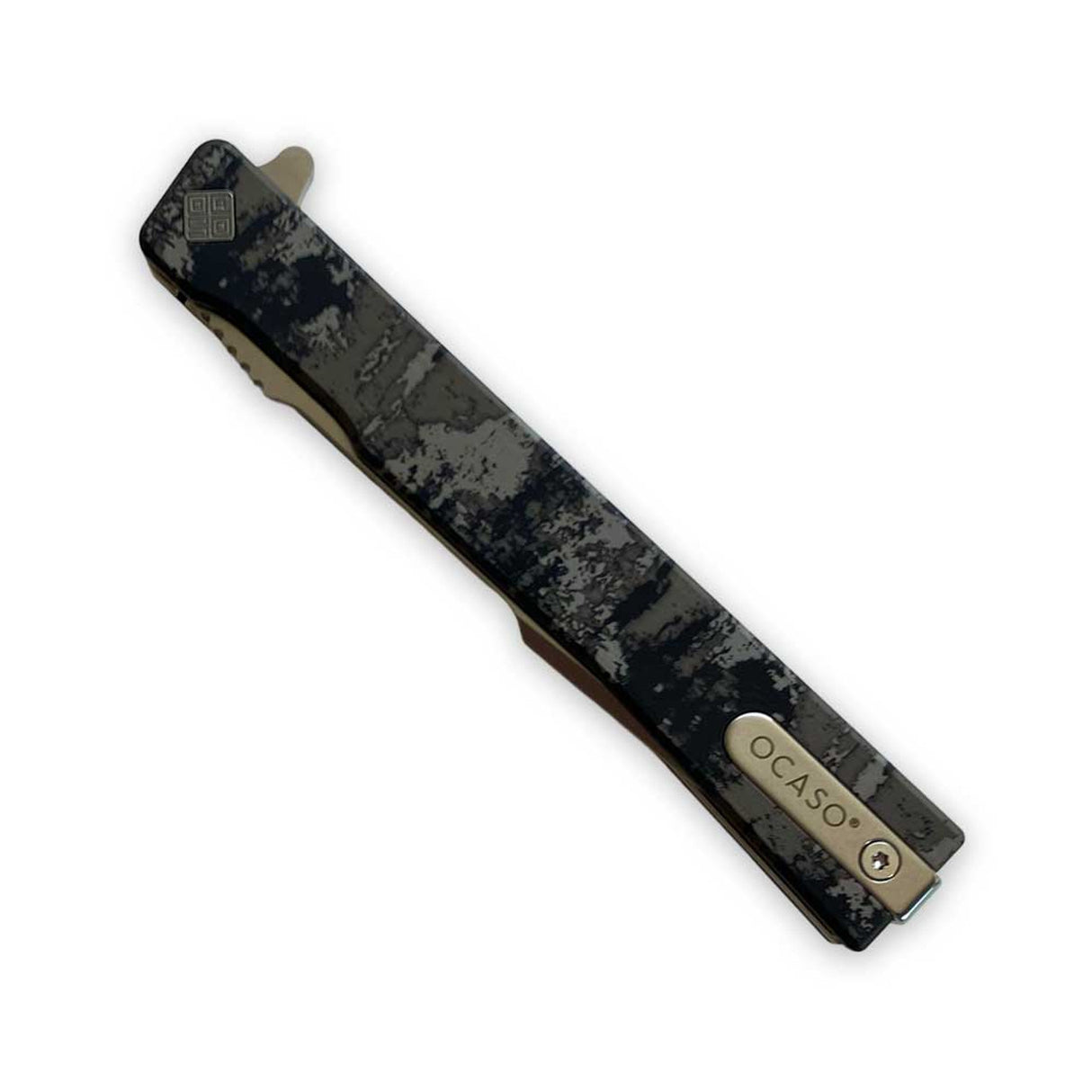 Ocaso Knives BSAGCHS Solstice - Satin Harpoon Blade with Grunge Camo Titanium Handle